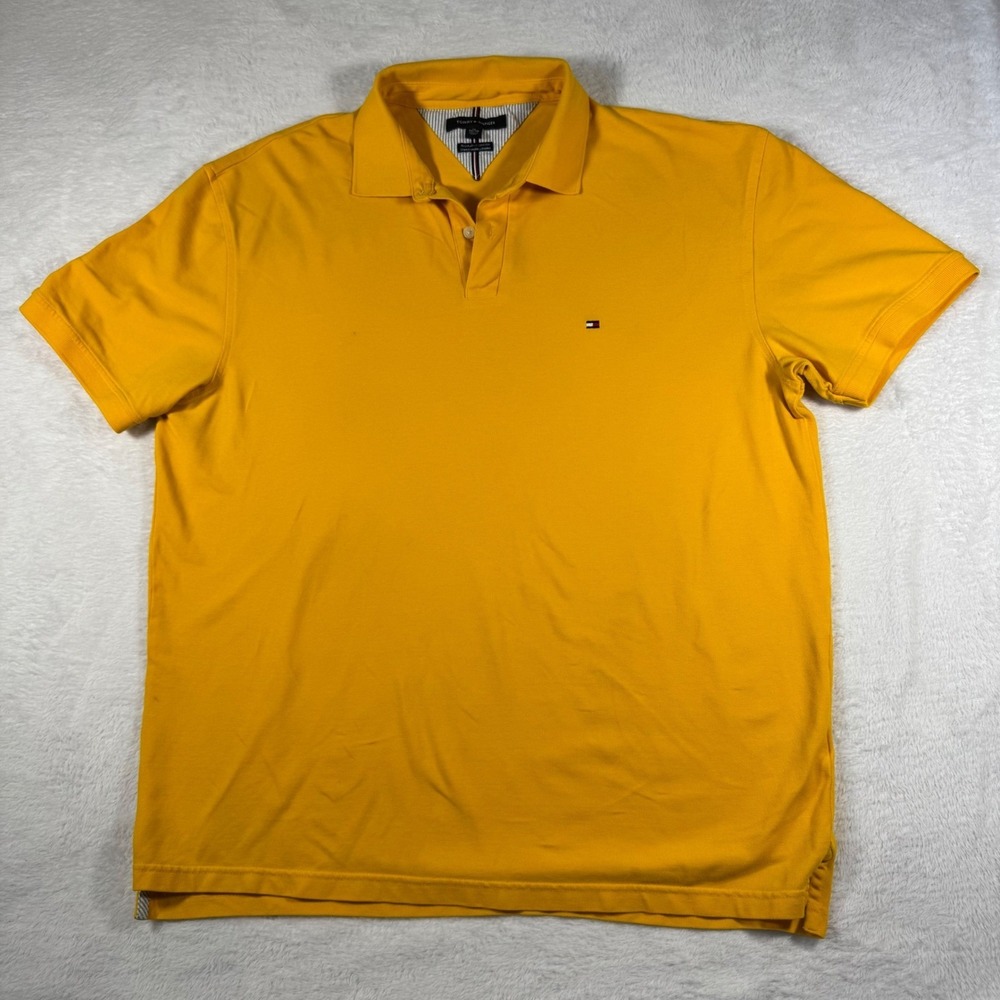 Tommy Hilfiger Polo Shirt Mens XL Yellow Excellent Regular Fit Stretch Logo